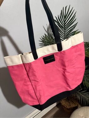 Victoria's Secret Pink Canvas Tote with Cream Trim & Black Accents